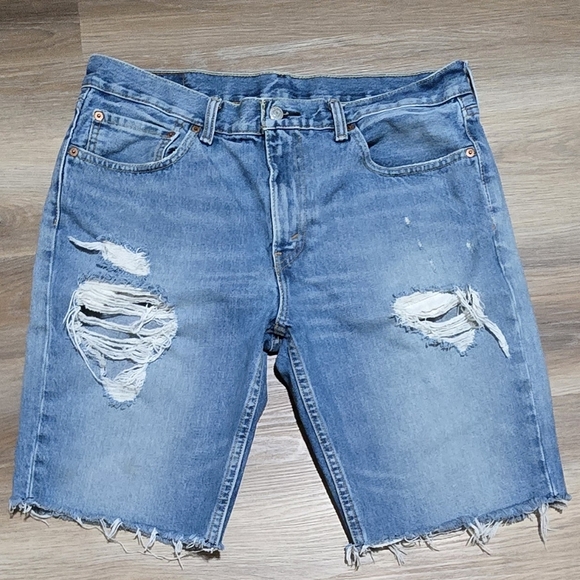 Levi's 511 Light Blue Distressed Unisex Jean Shorts Size 36 - Picture 1 of 11